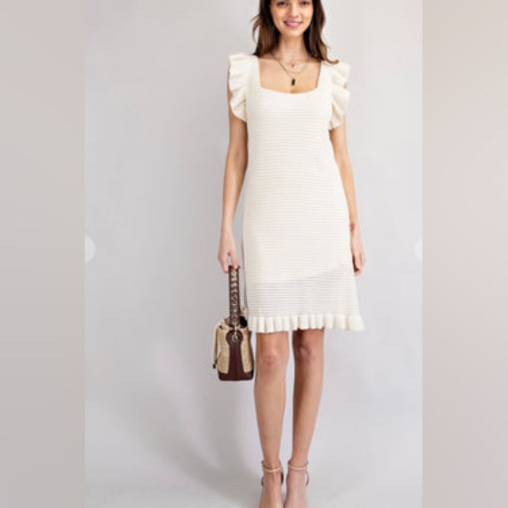 House of Harlow 1960 Cream White  Ruffle Flare Dress Women's Size S Cottagecore